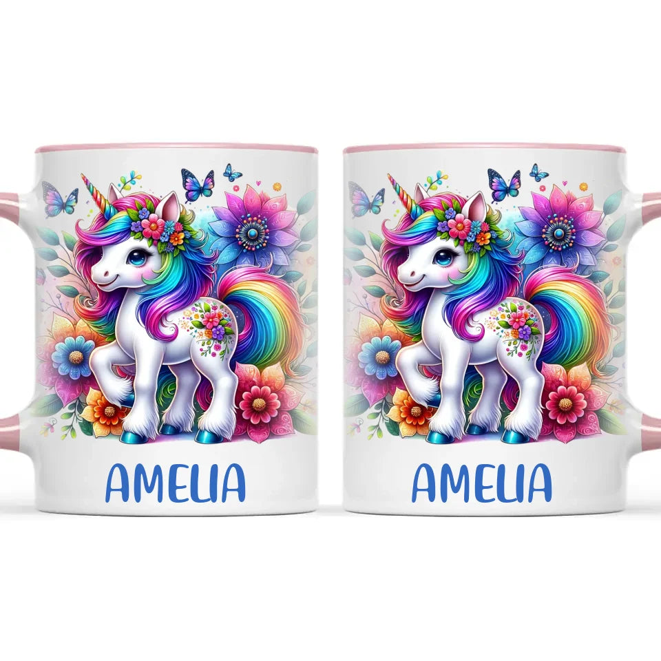 Personalised Rainbow Unicorn Kids Cup - Custom Name Floral Unicorn Mug - 11oz, 6oz or Enamel - Magical Unicorn Gift - NZ Made
