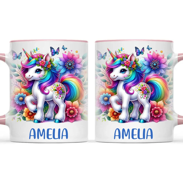 Personalised Rainbow Unicorn Kids Cup - Custom Name Floral Unicorn Mug - 11oz, 6oz or Enamel - Magical Unicorn Gift - NZ Made