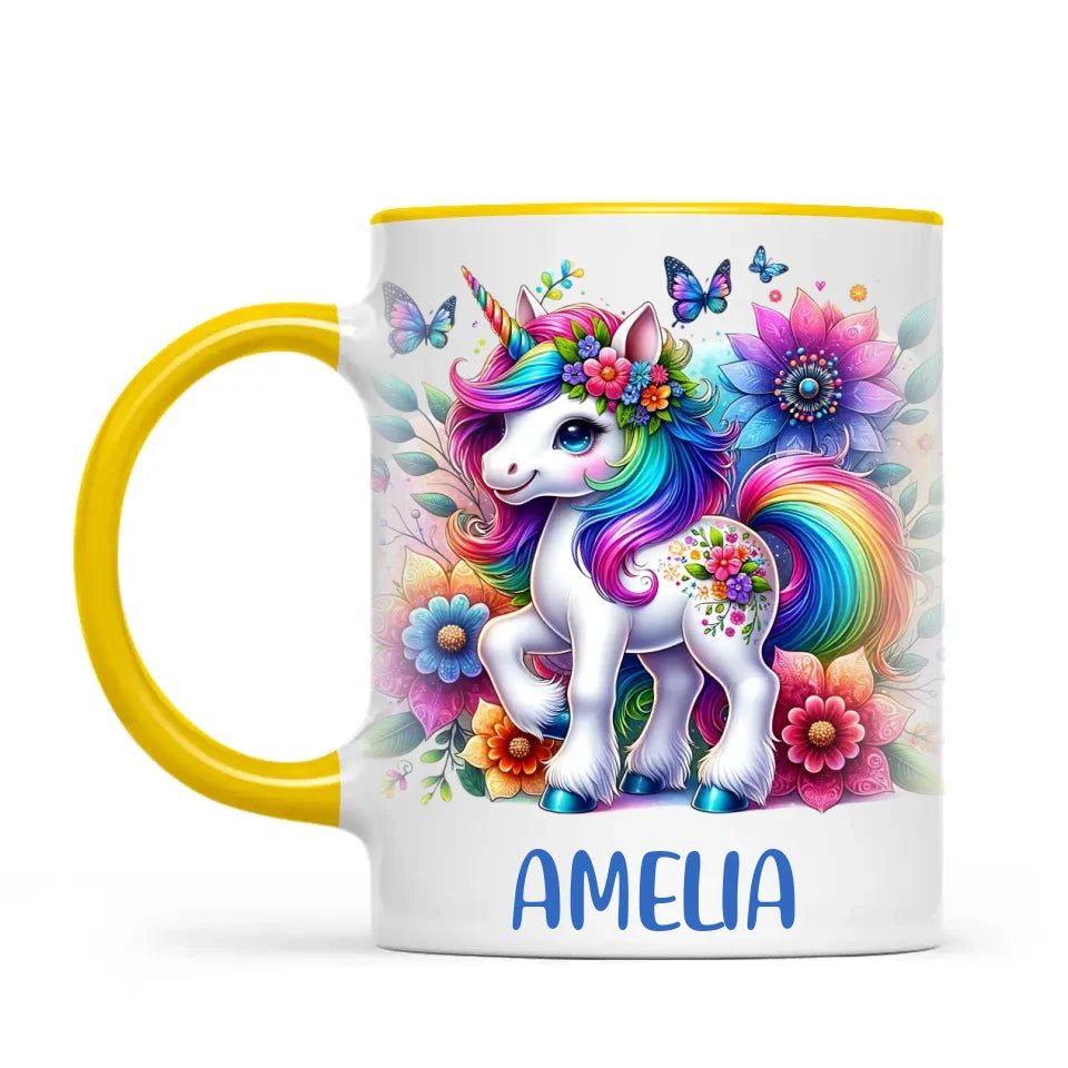 Personalised Rainbow Unicorn Kids Cup - Custom Name Floral Unicorn Mug - 11oz, 6oz or Enamel - Magical Unicorn Gift - NZ Made