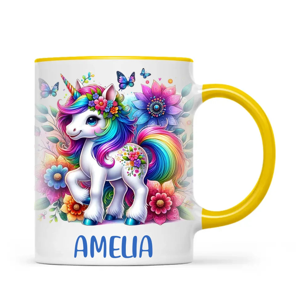Personalised Rainbow Unicorn Kids Cup - Custom Name Floral Unicorn Mug - 11oz, 6oz or Enamel - Magical Unicorn Gift - NZ Made