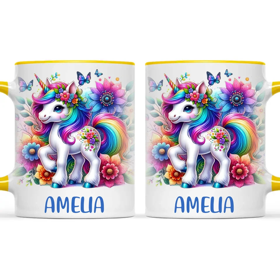 Personalised Rainbow Unicorn Kids Cup - Custom Name Floral Unicorn Mug - 11oz, 6oz or Enamel - Magical Unicorn Gift - NZ Made