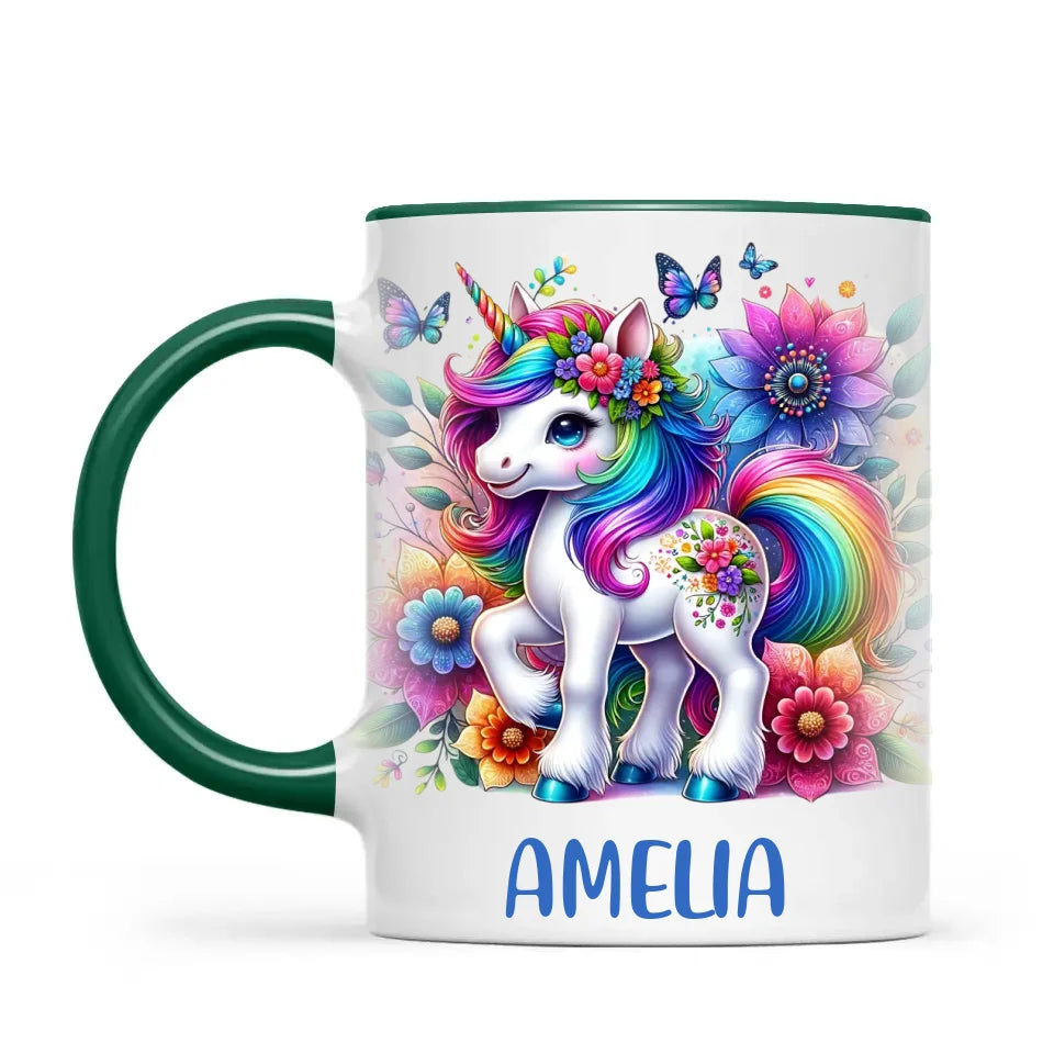 Personalised Rainbow Unicorn Kids Cup - Custom Name Floral Unicorn Mug - 11oz, 6oz or Enamel - Magical Unicorn Gift - NZ Made