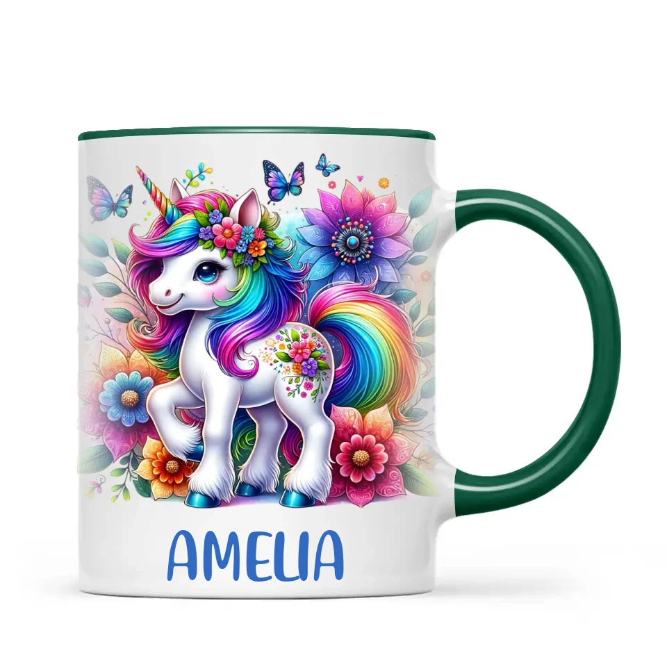 Personalised Rainbow Unicorn Kids Cup - Custom Name Floral Unicorn Mug - 11oz, 6oz or Enamel - Magical Unicorn Gift - NZ Made