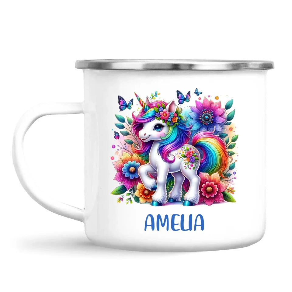 Personalised Rainbow Unicorn Kids Cup - Custom Name Floral Unicorn Mug - 11oz, 6oz or Enamel - Magical Unicorn Gift - NZ Made
