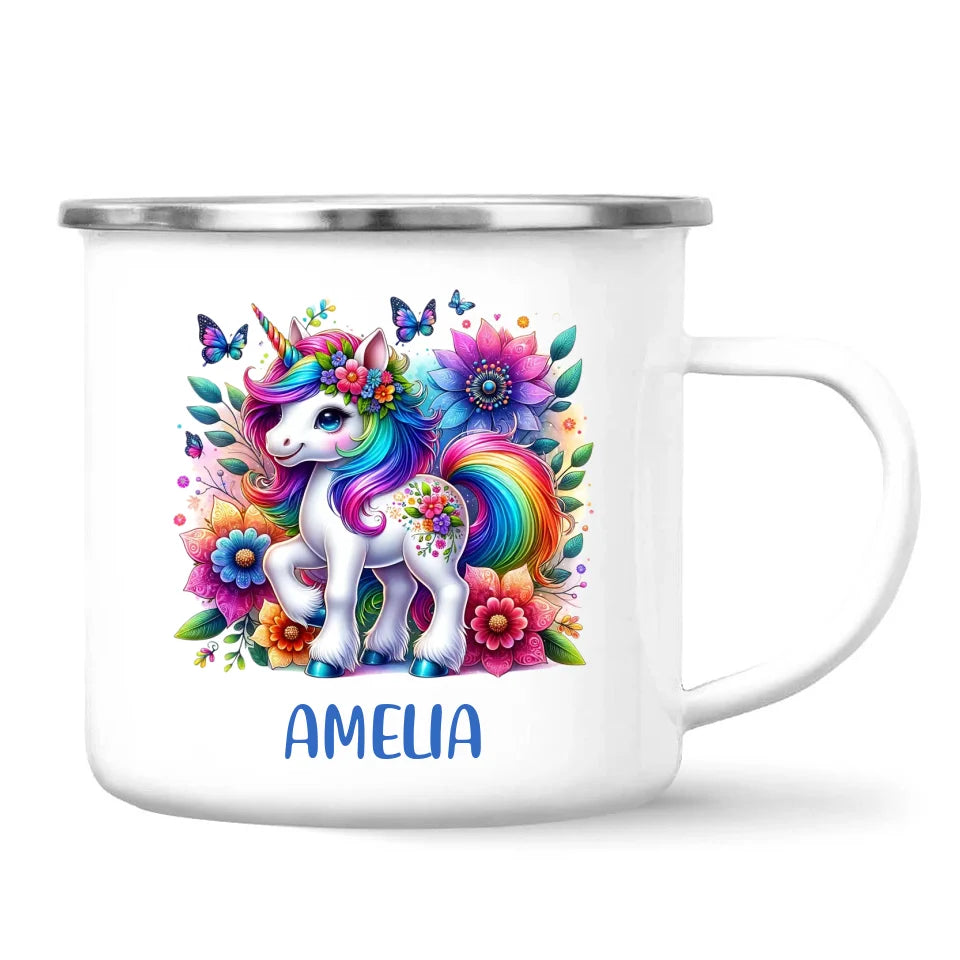 Personalised Rainbow Unicorn Kids Cup - Custom Name Floral Unicorn Mug - 11oz, 6oz or Enamel - Magical Unicorn Gift - NZ Made