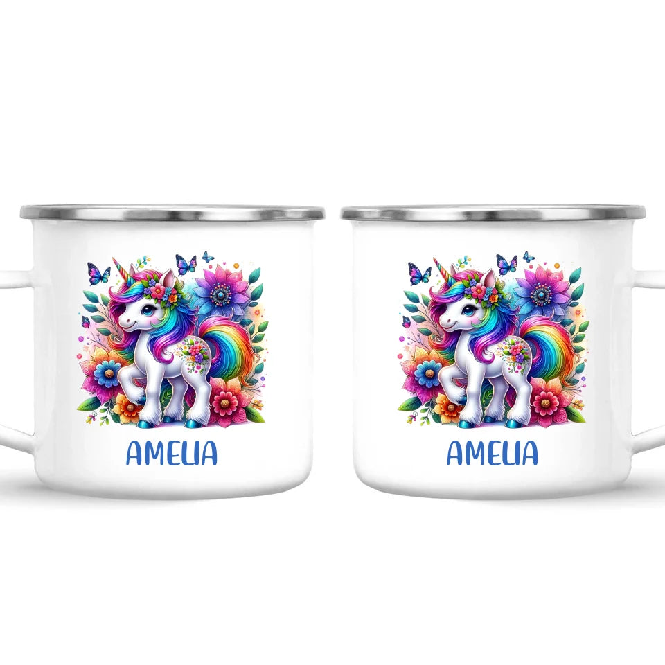 Personalised Rainbow Unicorn Kids Cup - Custom Name Floral Unicorn Mug - 11oz, 6oz or Enamel - Magical Unicorn Gift - NZ Made