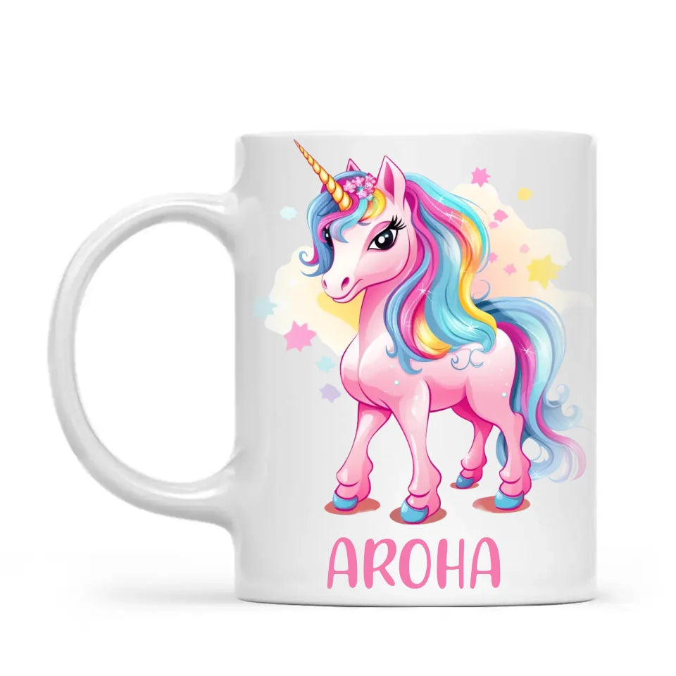 Personalised Pink Unicorn Kids Cup - Custom Name Unicorn Mug - 11oz, 6oz or Enamel - Magical Unicorn Gift - NZ Made