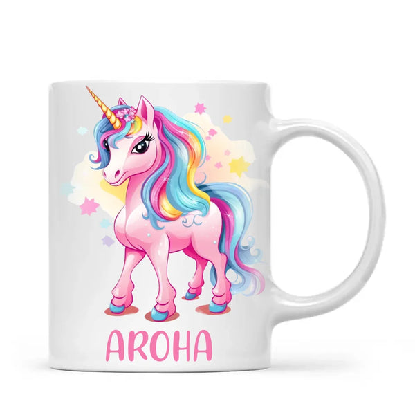 Personalised Pink Unicorn Kids Cup - Custom Name Unicorn Mug - 11oz, 6oz or Enamel - Magical Unicorn Gift - NZ Made