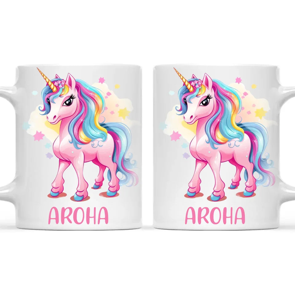 Personalised Pink Unicorn Kids Cup - Custom Name Unicorn Mug - 11oz, 6oz or Enamel - Magical Unicorn Gift - NZ Made