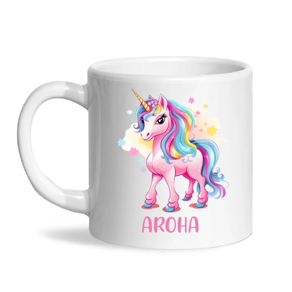 Personalised Pink Unicorn Kids Cup - Custom Name Unicorn Mug - 11oz, 6oz or Enamel - Magical Unicorn Gift - NZ Made