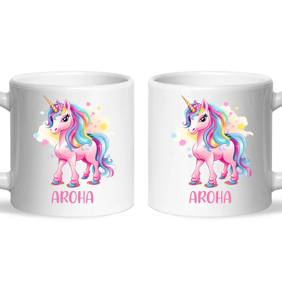 Personalised Pink Unicorn Kids Cup - Custom Name Unicorn Mug - 11oz, 6oz or Enamel - Magical Unicorn Gift - NZ Made