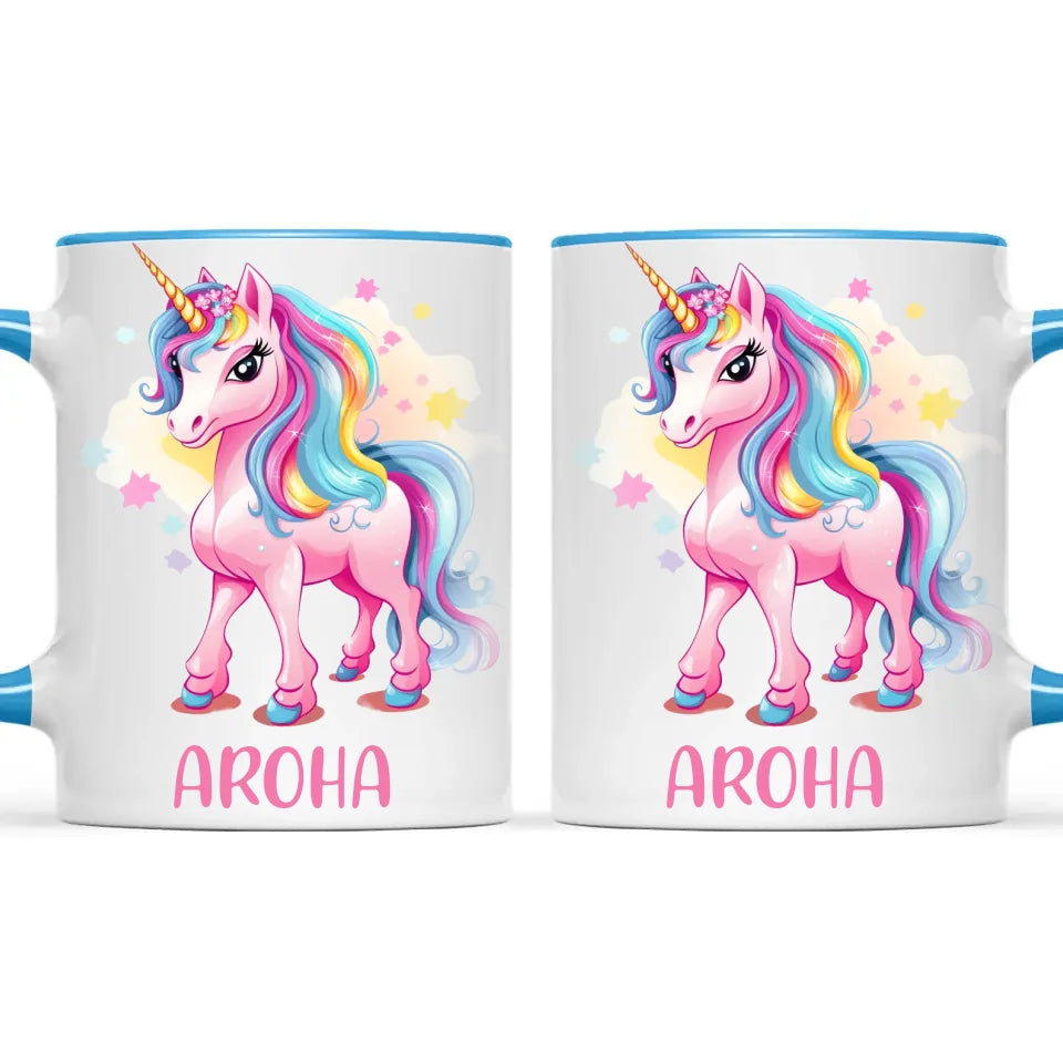 Personalised Pink Unicorn Kids Cup - Custom Name Unicorn Mug - 11oz, 6oz or Enamel - Magical Unicorn Gift - NZ Made