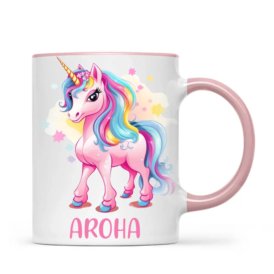 Personalised Pink Unicorn Kids Cup - Custom Name Unicorn Mug - 11oz, 6oz or Enamel - Magical Unicorn Gift - NZ Made
