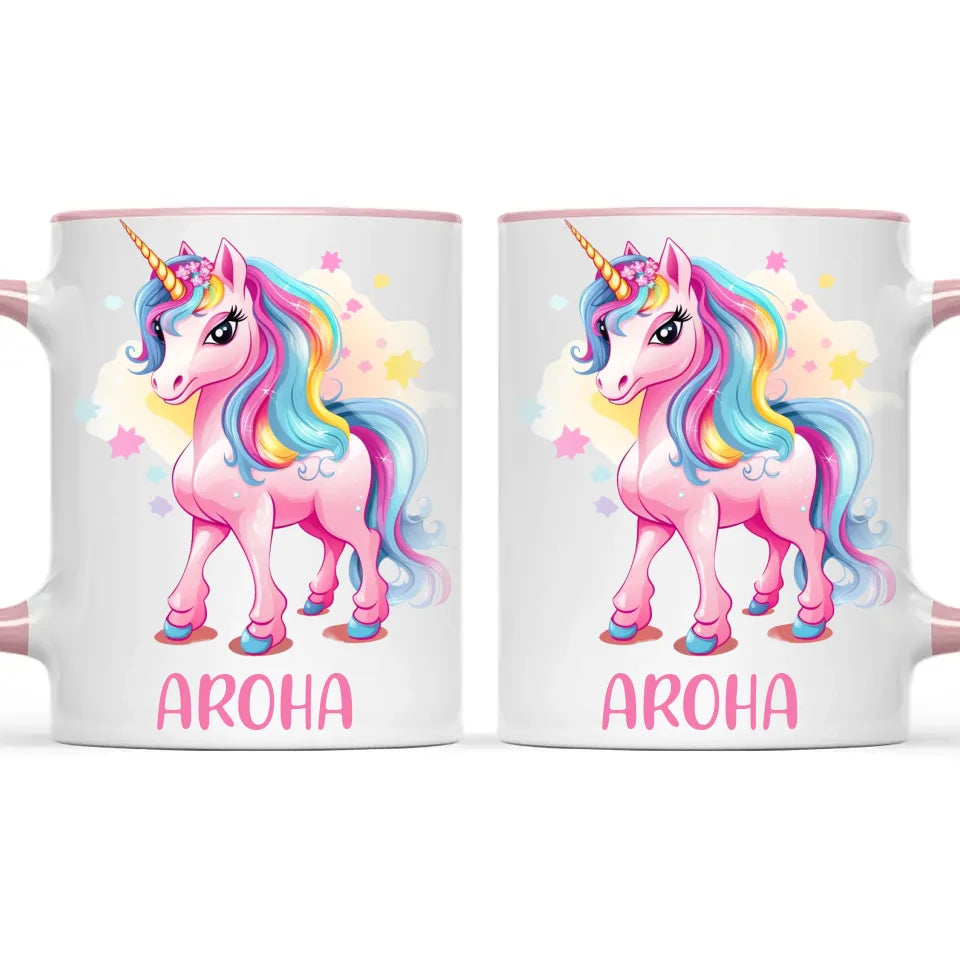 Personalised Pink Unicorn Kids Cup - Custom Name Unicorn Mug - 11oz, 6oz or Enamel - Magical Unicorn Gift - NZ Made