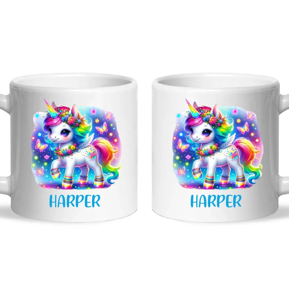 Personalised Magical Unicorn Kids Cup - Custom Name Rainbow Unicorn Mug - 11oz, 6oz or Enamel - NZ Made Gift