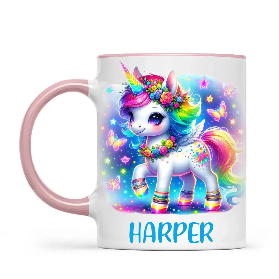 Personalised Magical Unicorn Kids Cup - Custom Name Rainbow Unicorn Mug - 11oz, 6oz or Enamel - NZ Made Gift