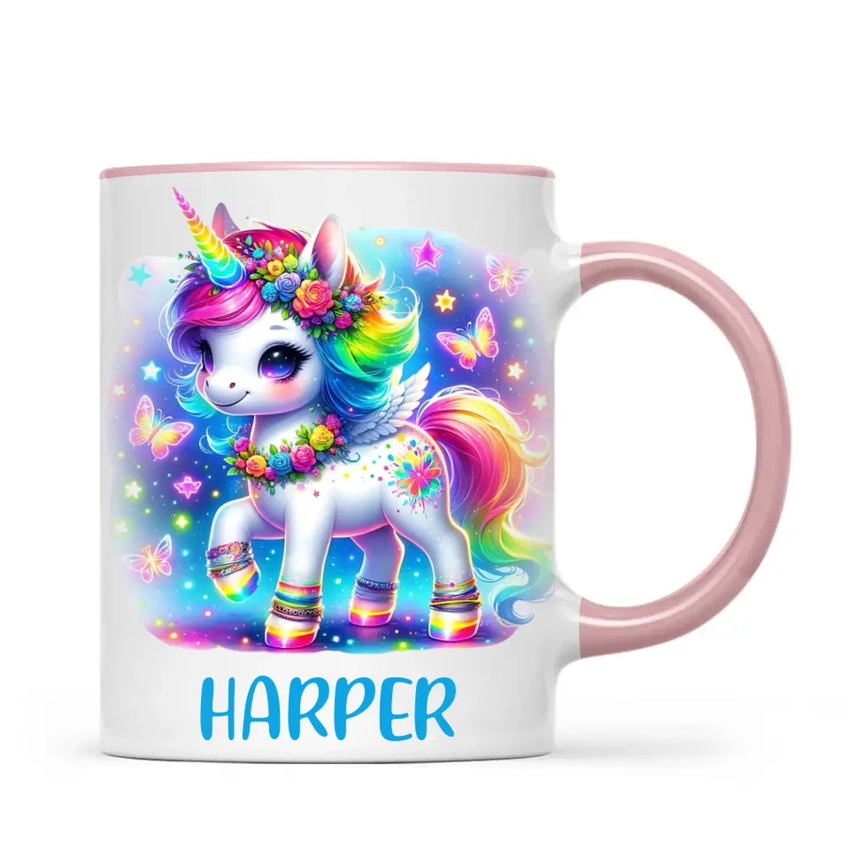 Personalised Magical Unicorn Kids Cup - Custom Name Rainbow Unicorn Mug - 11oz, 6oz or Enamel - NZ Made Gift