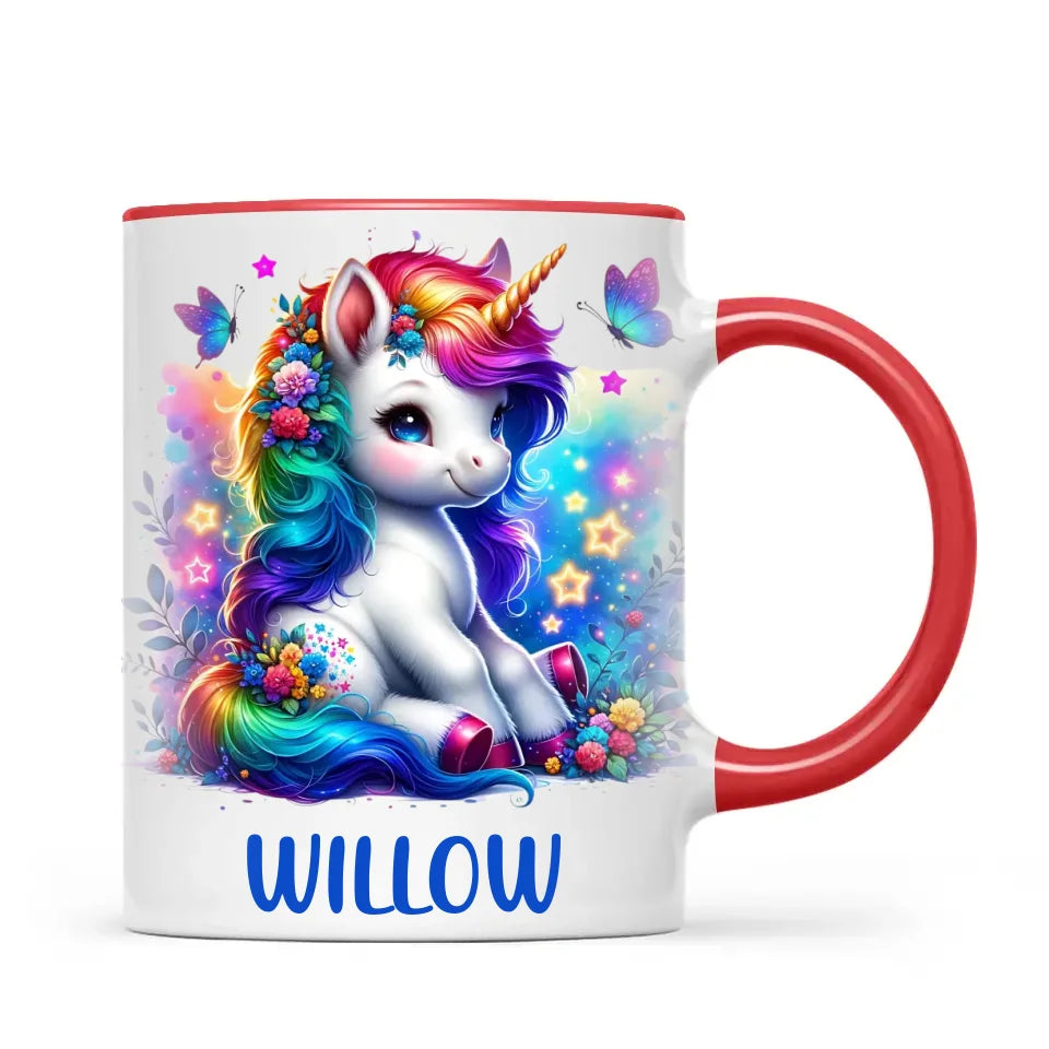 Personalised with Name, Floral Rainbow Unicorn Kids Mug – Customised Magical Unicorn Cup for Children – Available in 11oz, 6oz & Enamel Options