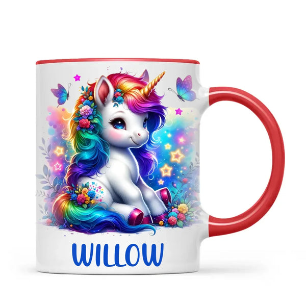 Personalised with Name, Floral Rainbow Unicorn Kids Mug – Customised Magical Unicorn Cup for Children – Available in 11oz, 6oz & Enamel Options