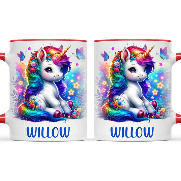 Personalised with Name, Floral Rainbow Unicorn Kids Mug – Customised Magical Unicorn Cup for Children – Available in 11oz, 6oz & Enamel Options