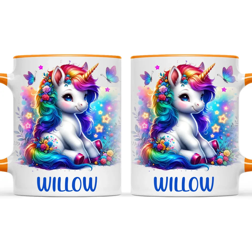 Personalised with Name, Floral Rainbow Unicorn Kids Mug – Customised Magical Unicorn Cup for Children – Available in 11oz, 6oz & Enamel Options