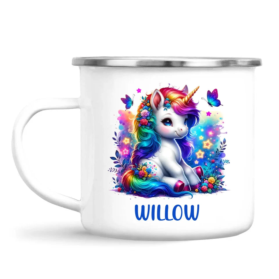 Personalised with Name, Floral Rainbow Unicorn Kids Mug – Customised Magical Unicorn Cup for Children – Available in 11oz, 6oz & Enamel Options