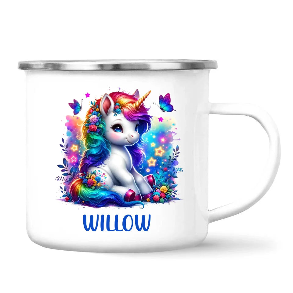 Personalised with Name, Floral Rainbow Unicorn Kids Mug – Customised Magical Unicorn Cup for Children – Available in 11oz, 6oz & Enamel Options