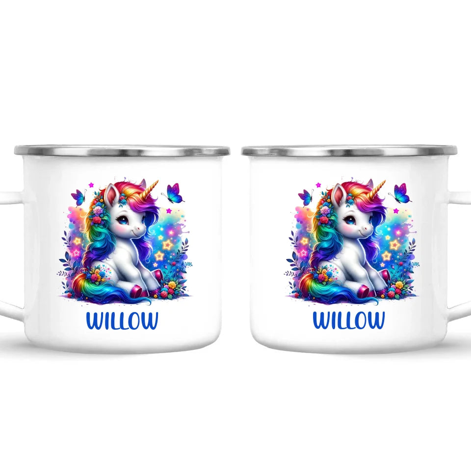 Personalised with Name, Floral Rainbow Unicorn Kids Mug – Customised Magical Unicorn Cup for Children – Available in 11oz, 6oz & Enamel Options