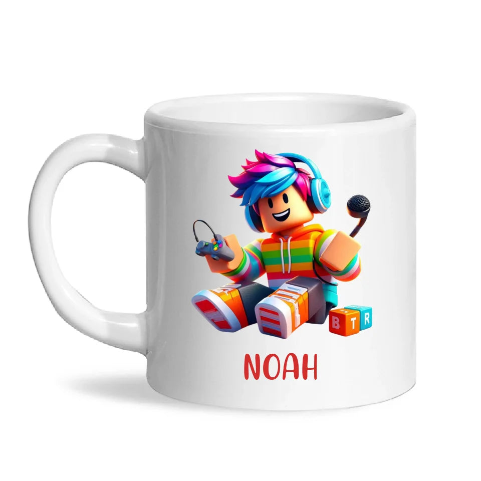 Personalised with Name, Gamer Character Kids Mug – Customised Gaming Avatar Cup for Children – Available in 11oz, 6oz & Enamel Options