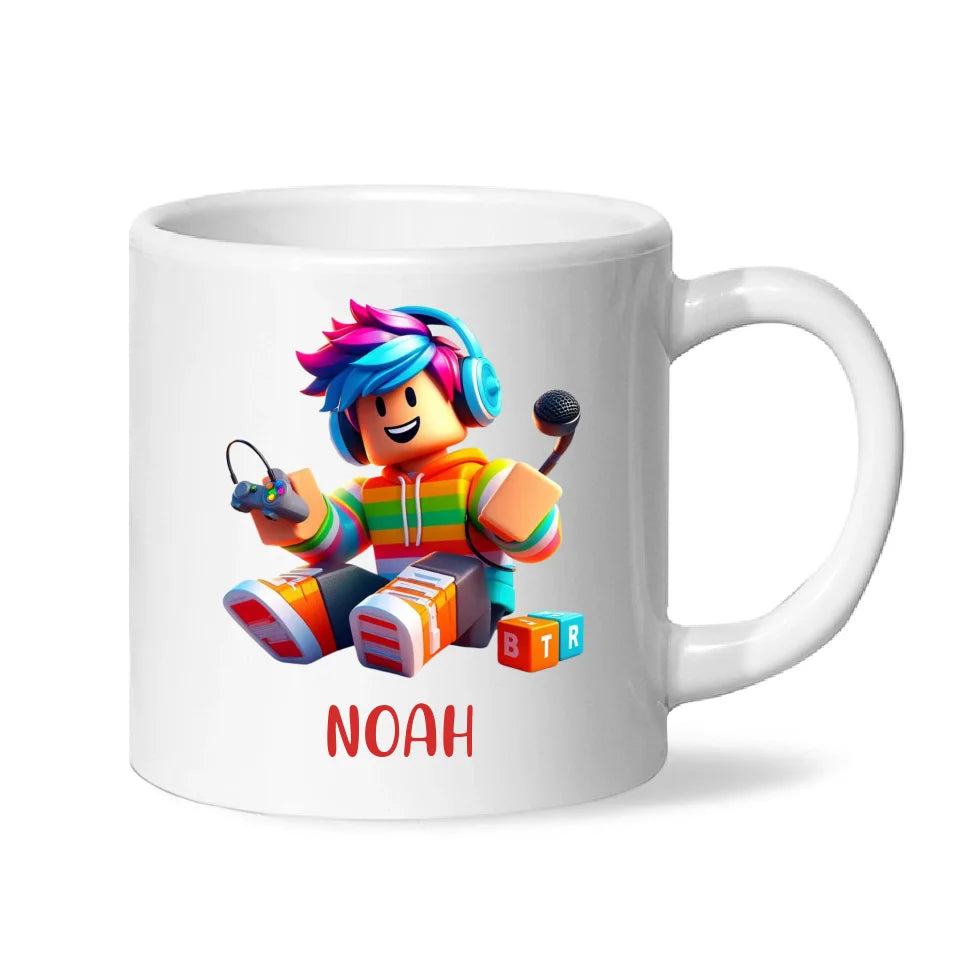 Personalised with Name, Gamer Character Kids Mug – Customised Gaming Avatar Cup for Children – Available in 11oz, 6oz & Enamel Options