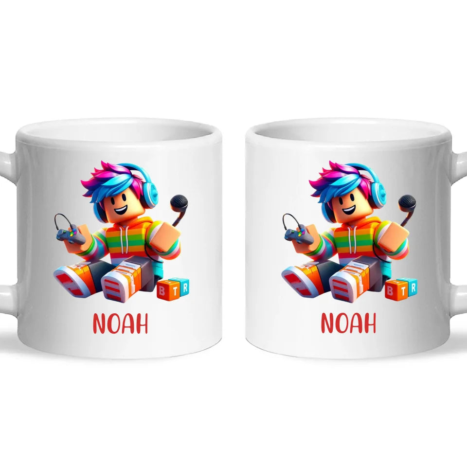 Personalised with Name, Gamer Character Kids Mug – Customised Gaming Avatar Cup for Children – Available in 11oz, 6oz & Enamel Options