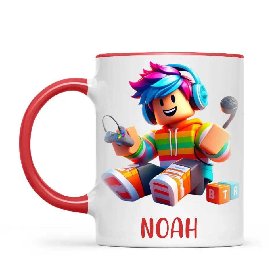 Personalised with Name, Gamer Character Kids Mug – Customised Gaming Avatar Cup for Children – Available in 11oz, 6oz & Enamel Options