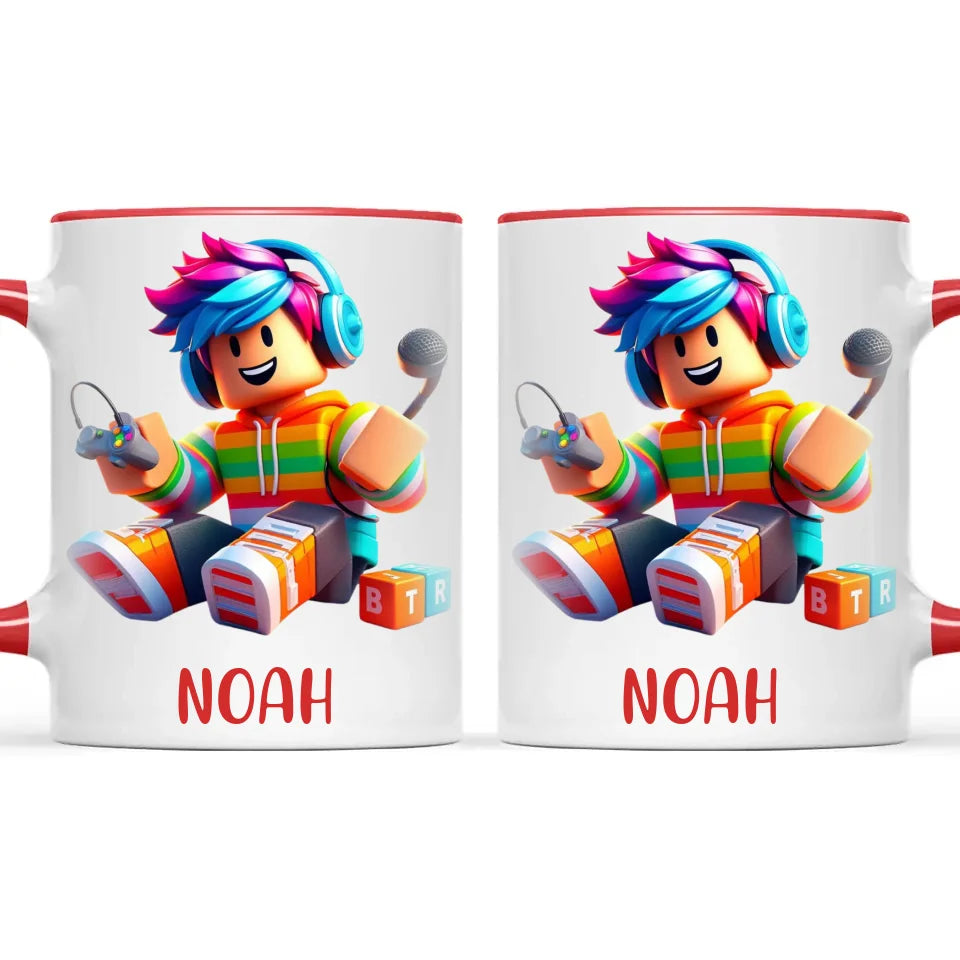 Personalised with Name, Gamer Character Kids Mug – Customised Gaming Avatar Cup for Children – Available in 11oz, 6oz & Enamel Options