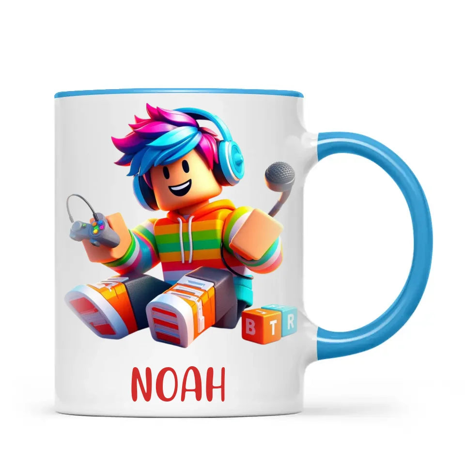 Personalised with Name, Gamer Character Kids Mug – Customised Gaming Avatar Cup for Children – Available in 11oz, 6oz & Enamel Options