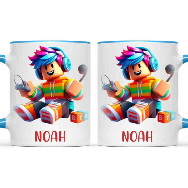 Personalised with Name, Gamer Character Kids Mug – Customised Gaming Avatar Cup for Children – Available in 11oz, 6oz & Enamel Options