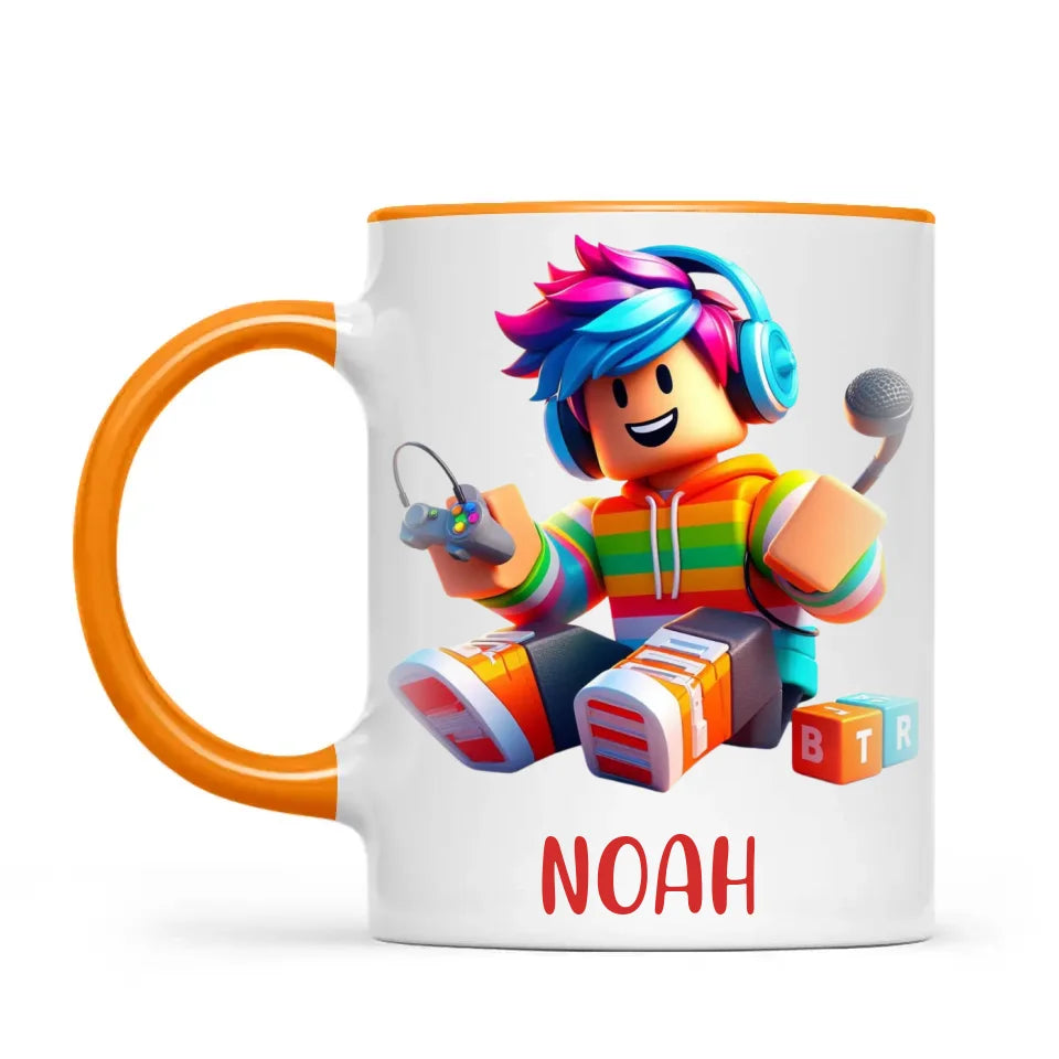 Personalised with Name, Gamer Character Kids Mug – Customised Gaming Avatar Cup for Children – Available in 11oz, 6oz & Enamel Options