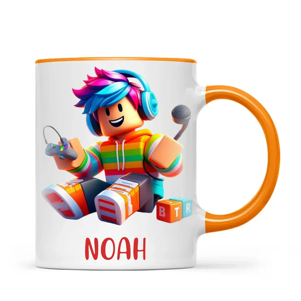 Personalised with Name, Gamer Character Kids Mug – Customised Gaming Avatar Cup for Children – Available in 11oz, 6oz & Enamel Options
