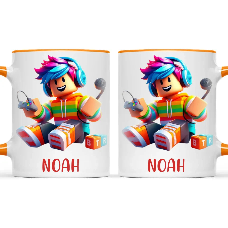 Personalised with Name, Gamer Character Kids Mug – Customised Gaming Avatar Cup for Children – Available in 11oz, 6oz & Enamel Options