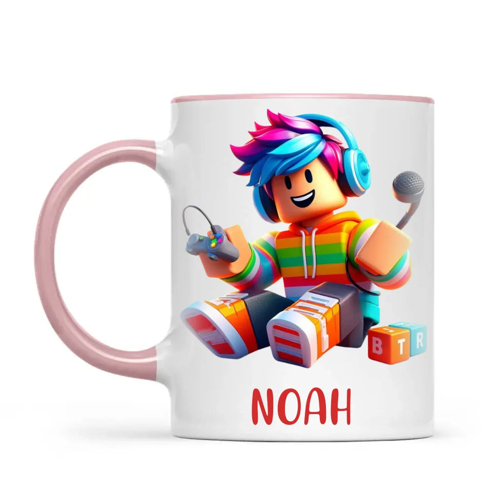 Personalised with Name, Gamer Character Kids Mug – Customised Gaming Avatar Cup for Children – Available in 11oz, 6oz & Enamel Options