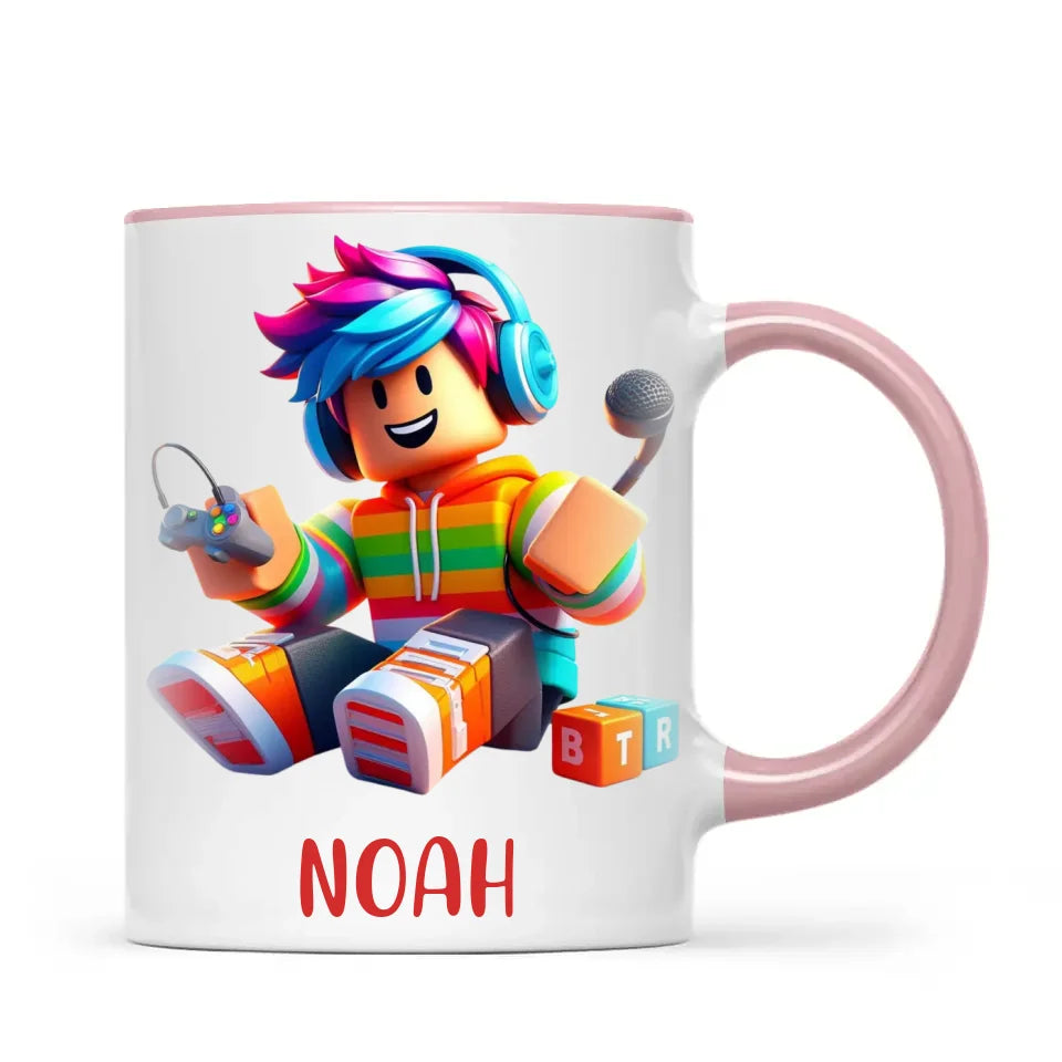 Personalised with Name, Gamer Character Kids Mug – Customised Gaming Avatar Cup for Children – Available in 11oz, 6oz & Enamel Options