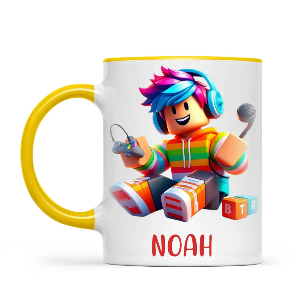 Personalised with Name, Gamer Character Kids Mug – Customised Gaming Avatar Cup for Children – Available in 11oz, 6oz & Enamel Options