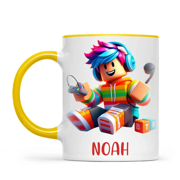 Personalised with Name, Gamer Character Kids Mug – Customised Gaming Avatar Cup for Children – Available in 11oz, 6oz & Enamel Options