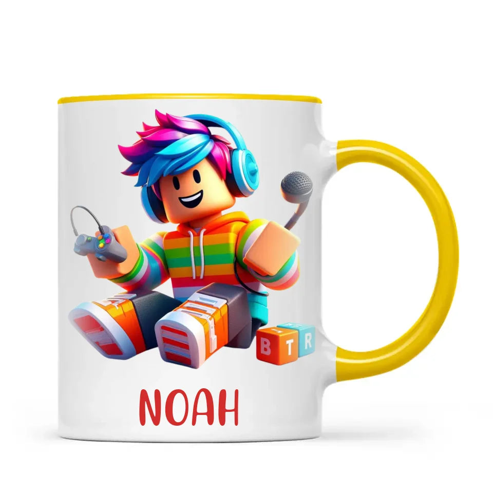 Personalised with Name, Gamer Character Kids Mug – Customised Gaming Avatar Cup for Children – Available in 11oz, 6oz & Enamel Options