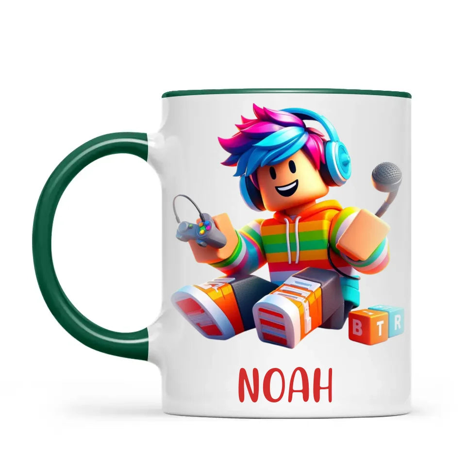Personalised with Name, Gamer Character Kids Mug – Customised Gaming Avatar Cup for Children – Available in 11oz, 6oz & Enamel Options