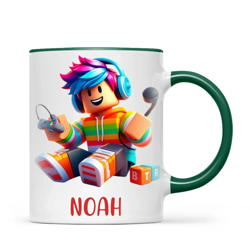 Personalised with Name, Gamer Character Kids Mug – Customised Gaming Avatar Cup for Children – Available in 11oz, 6oz & Enamel Options