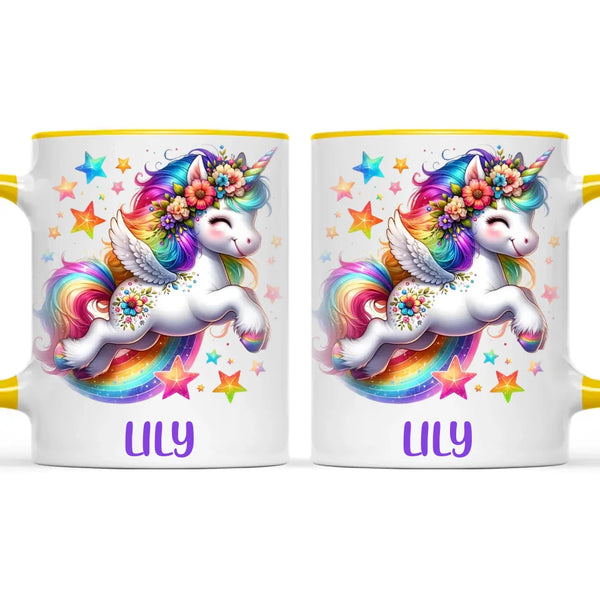Personalised with Name, Rainbow Unicorn Kids Mug – Customised Magical Unicorn Cup for Children – Available in 11oz, 6oz & Enamel Options
