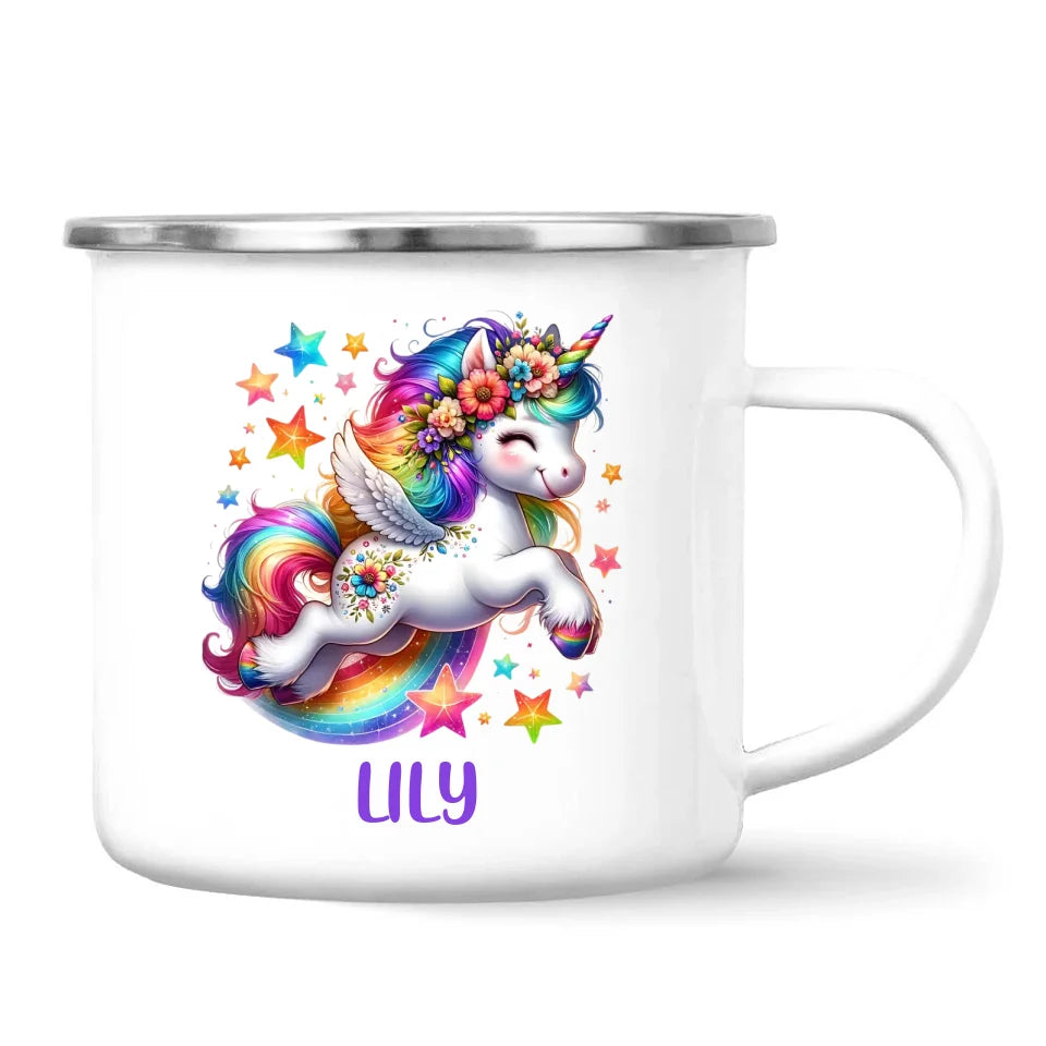 Personalised with Name, Rainbow Unicorn Kids Mug – Customised Magical Unicorn Cup for Children – Available in 11oz, 6oz & Enamel Options