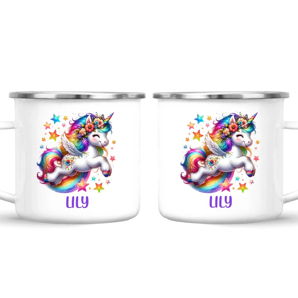 Personalised with Name, Rainbow Unicorn Kids Mug – Customised Magical Unicorn Cup for Children – Available in 11oz, 6oz & Enamel Options
