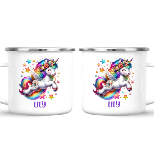 Personalised with Name, Rainbow Unicorn Kids Mug – Customised Magical Unicorn Cup for Children – Available in 11oz, 6oz & Enamel Options