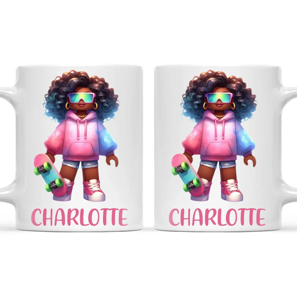 Personalised Skateboarder Kids Cup - Custom Name Skater Character Mug - 11oz, 6oz or Enamel - NZ Made Gift